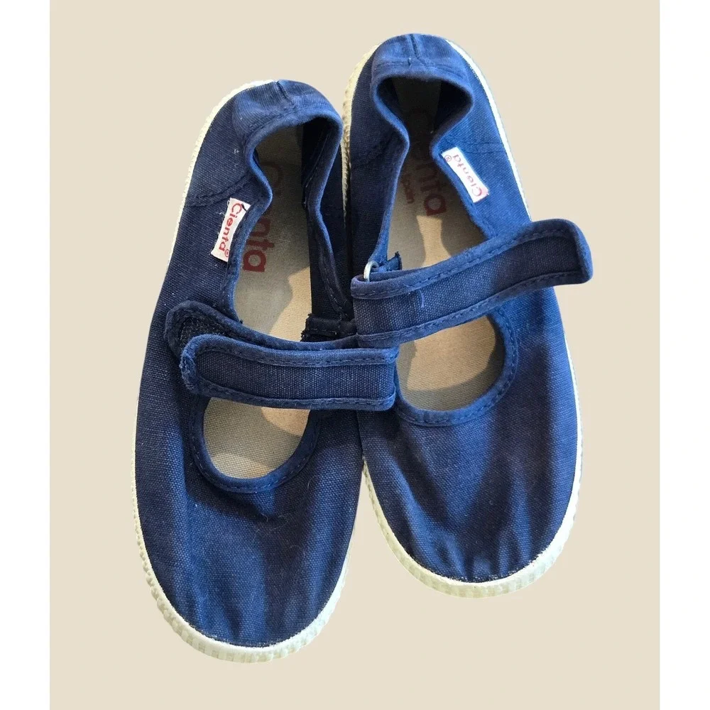 Cienta Kids Navy Blue Canvas Mary Jane Shoes Size 30 Made in Spain Hook and Loop